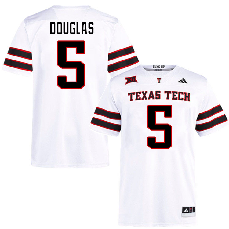 #5 Caleb Douglas Texas Tech Red Raiders Jerseys College Football Uniforms Stitched-White